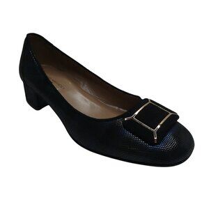 Sesto Meucci Firenze Blue Black Striped Leather Chunky Heel Pumps Heels Womens 8